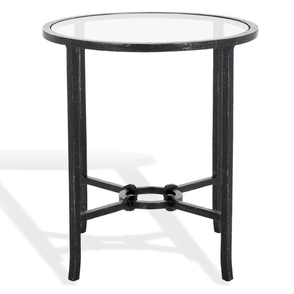 Tauri Metal Round Accent Table - Black/Clear