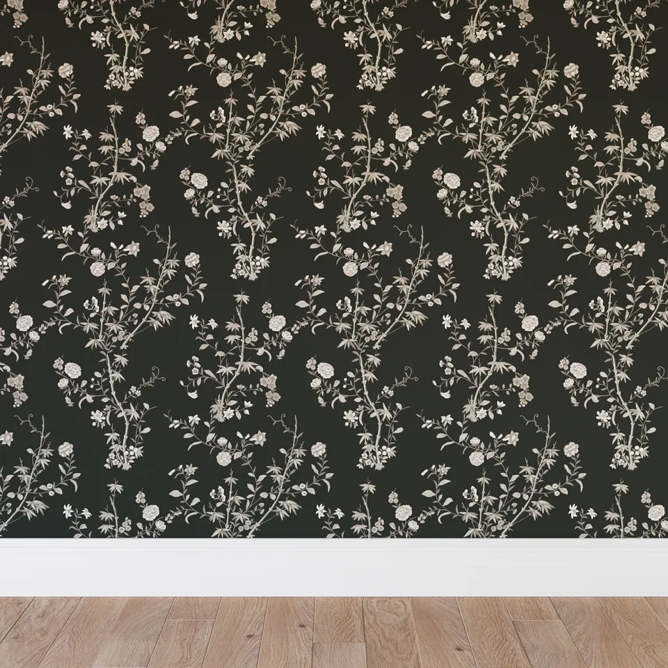 Peel and Stick Wallpaper Roll, Black Bamboo Garden