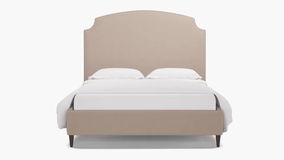 Cove Bed, Husk Everyday Linen, Espresso Square Tapered Leg, King