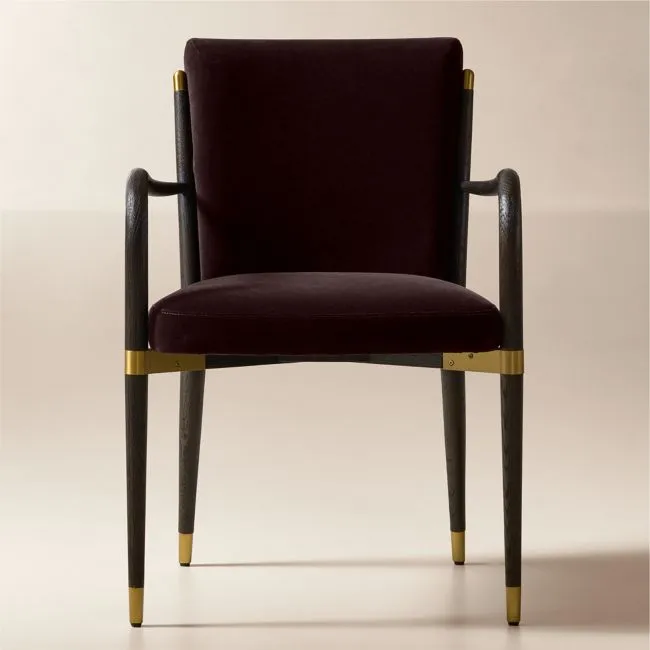 Norrie Dark Brown Velvet Dining Armchair