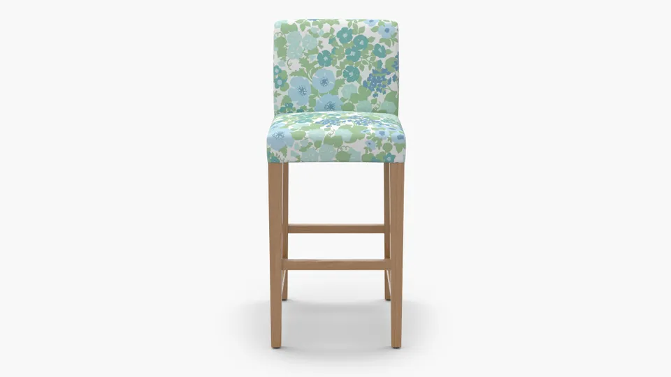 Signature Dining Bar Stool, Mist Million Flowers, Natural Square Tapered Leg