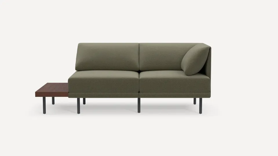 Range 2-Piece One Arm Sofa with Table - Moss Green - Performance Flatweave / Black Metal Legs - Walnut Table