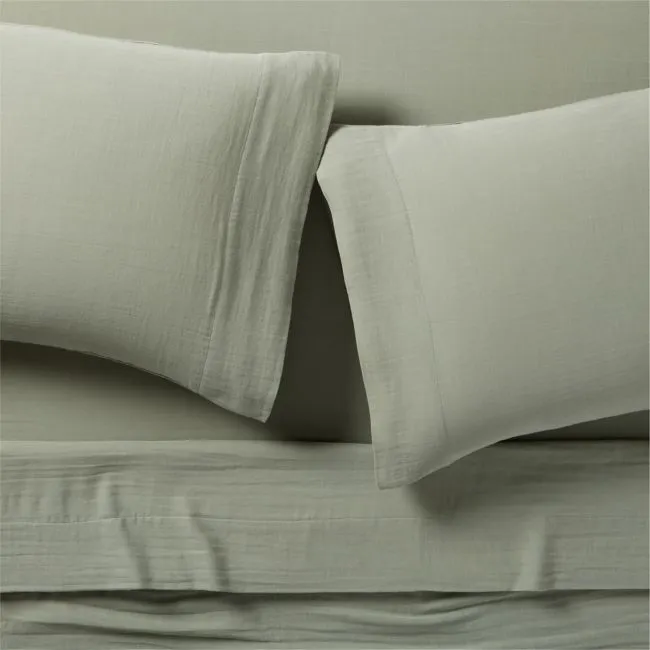 Organic Cotton Gauze Shadow Sage Green Queen Bed Sheet Set