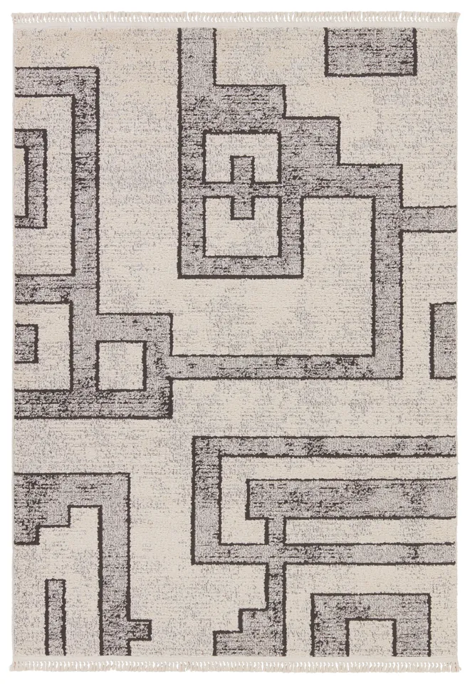 Bungalow Geometric Gray/ Cream Area Rug (6'7"X9'6")