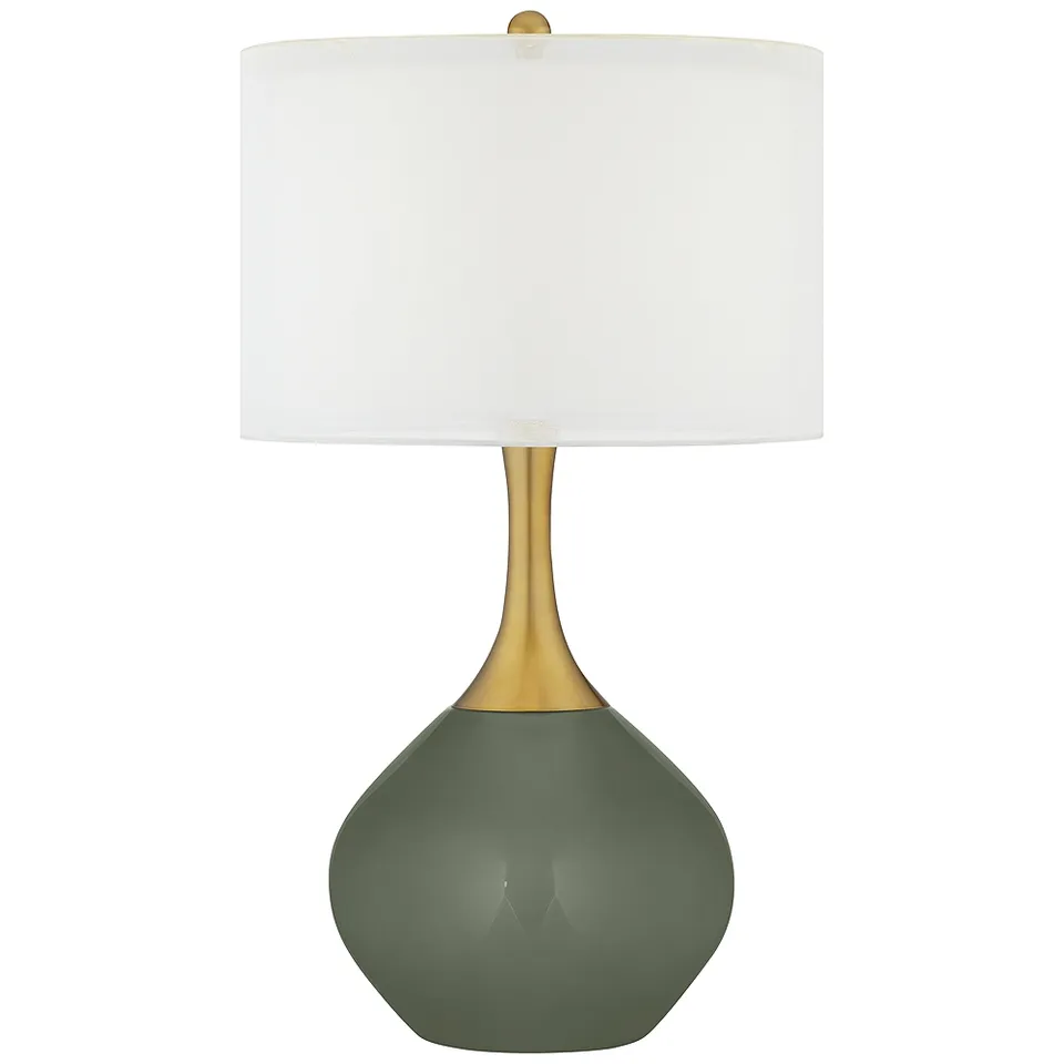 Color Plus Nickki Brass 30 1/2" Modern Deep Lichen Green Table Lamp