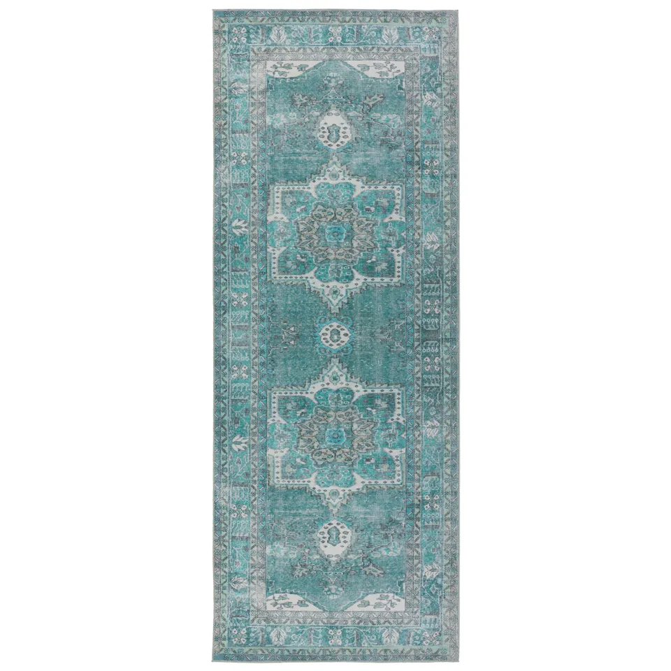 Kate Lester + Tamara Medallion Teal/ Green Runner Rug (2'X6')
