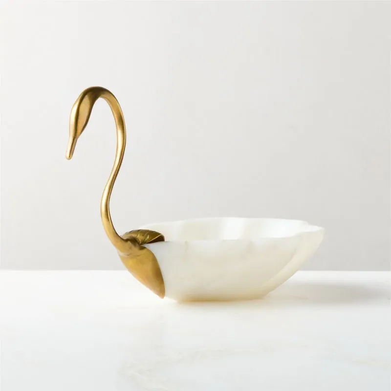 Odetta White Marble and Cast Brass Serving Bowl