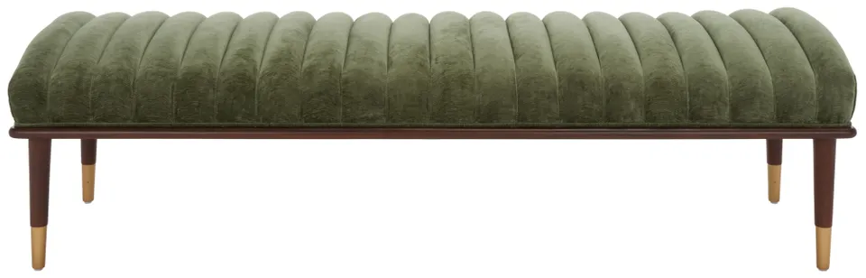 Safavieh Couture Flannery Mid-Century Bench, Olive Green / Dark Brown