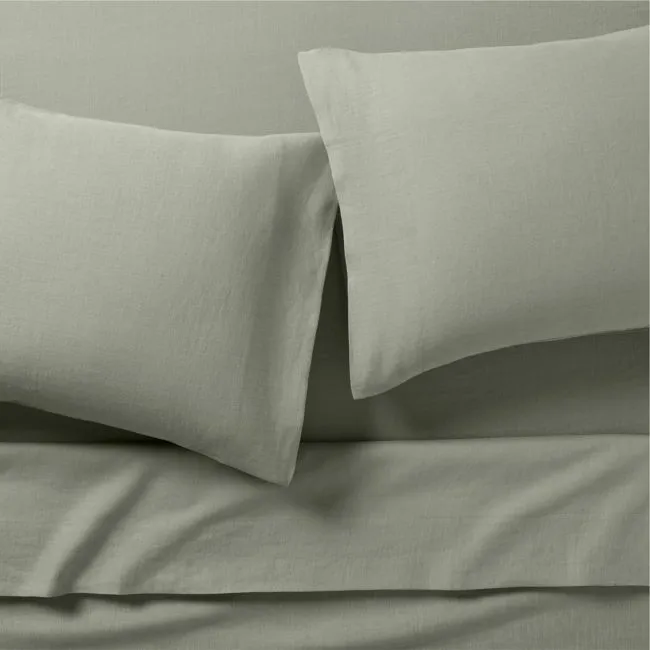 Aire Natural European Linen Certified Shadow Sage Green Full Bed Sheet Set
