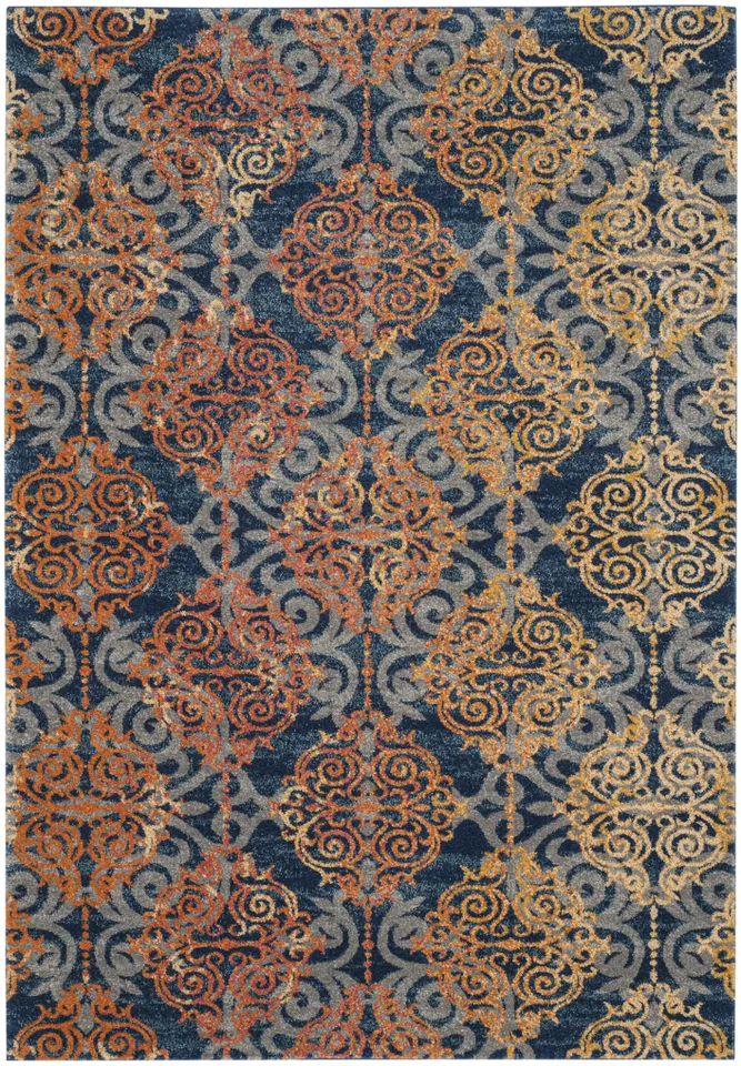 Arlo Home Woven Area Rug, EVK230S, Blue/Orange,  5' 1" X 7' 6"