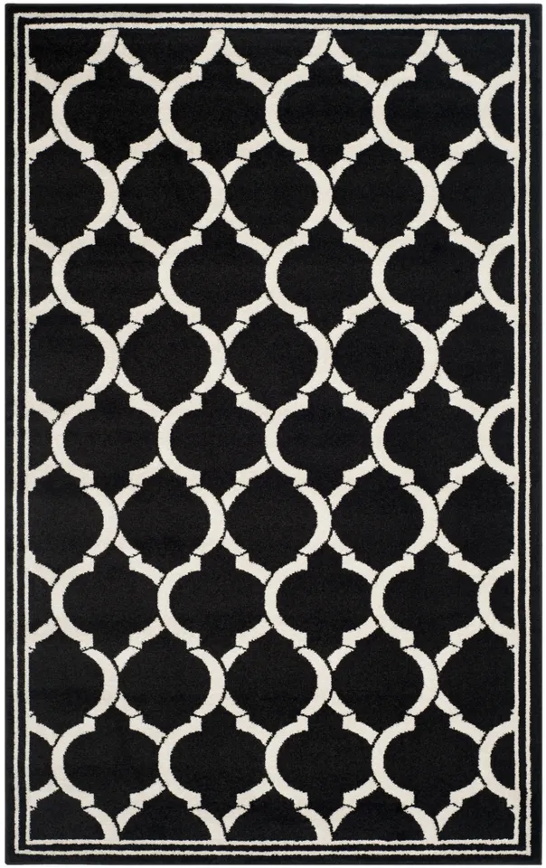 Arlo Home Indoor/Outdoor Woven Area Rug, AMT415G, Anthracite/Ivory,  5' X 8'