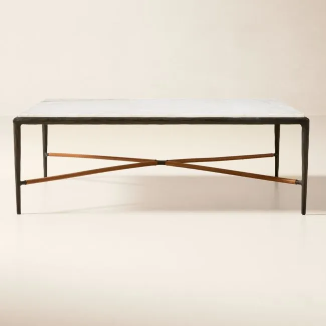 Kingsley 46" White Marble and Cast Metal Square Coffee Table by Todd Snyder