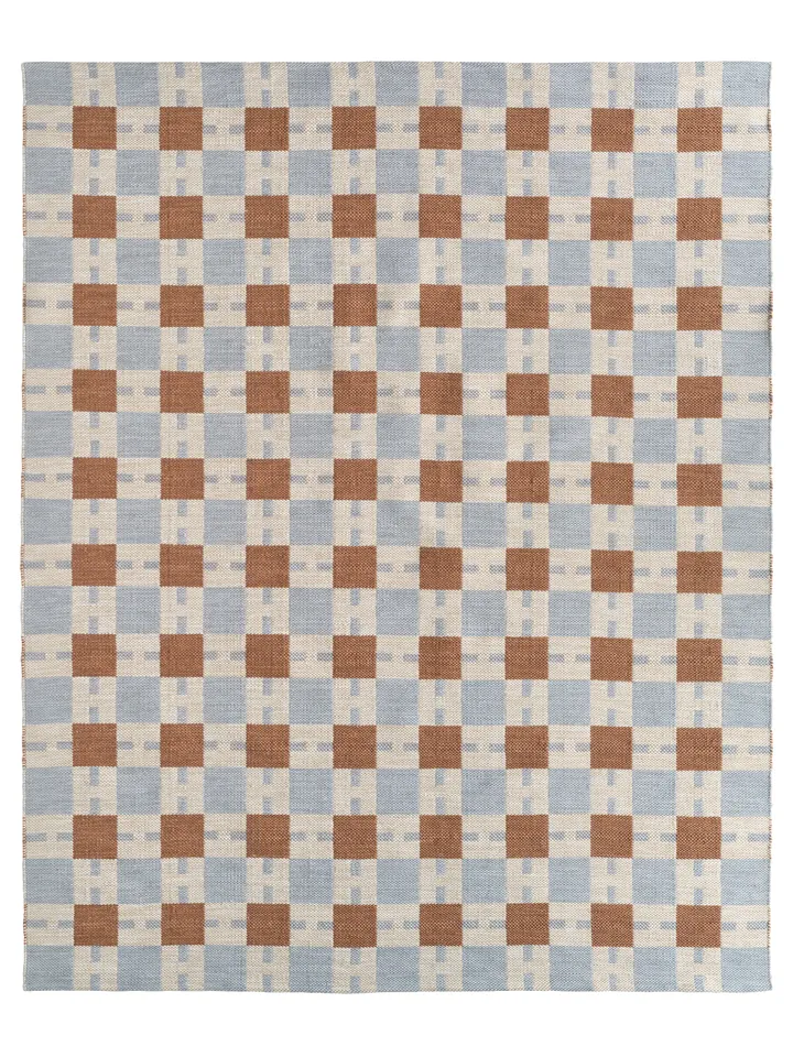 Amren RYT04 Handwoven Indoor/Outdoor Plaid Blue/Tan Area Rug (6'X9')
