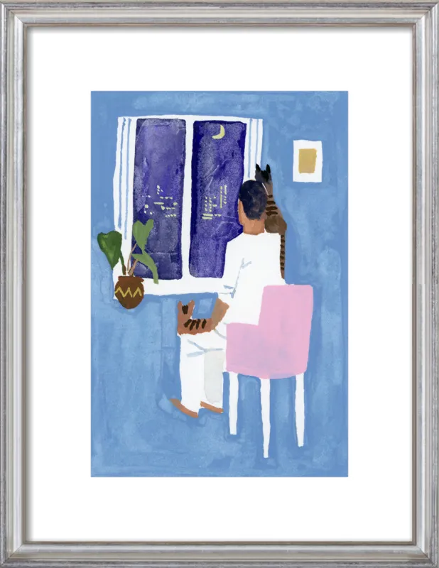 Look at the cat and the moon by Hiroyuki Izutsu for Artfully Walls