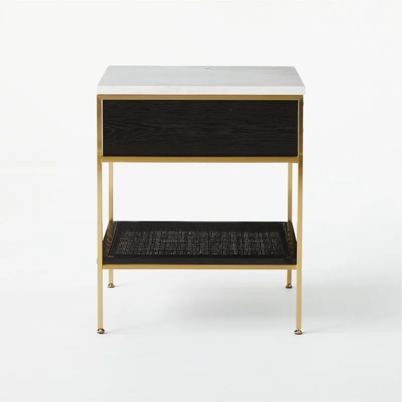 Connoisseur 20" Black Oak Wood 2-Drawer Nightstand with Marble Top by Paul McCobb Set of 2