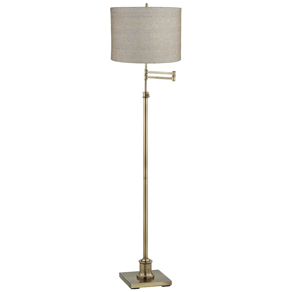 Regency Hill Westbury Gray and Brass Swing Arm Floor Lamp