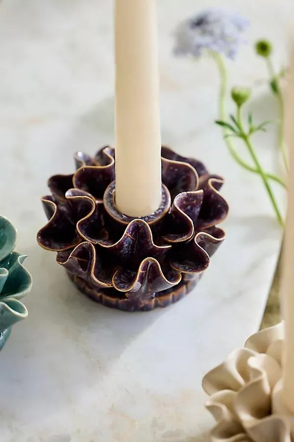 Ruffle Stoneware Taper Holder