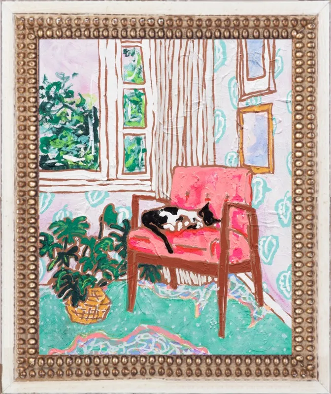 Cat Nap: Tuxedo Cat Napping in Mid-Century Chair by Lara Lee Meintjes for Artfully Walls