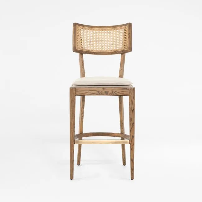 Libby Light Brown Wood and Natural Cane Counter Stool