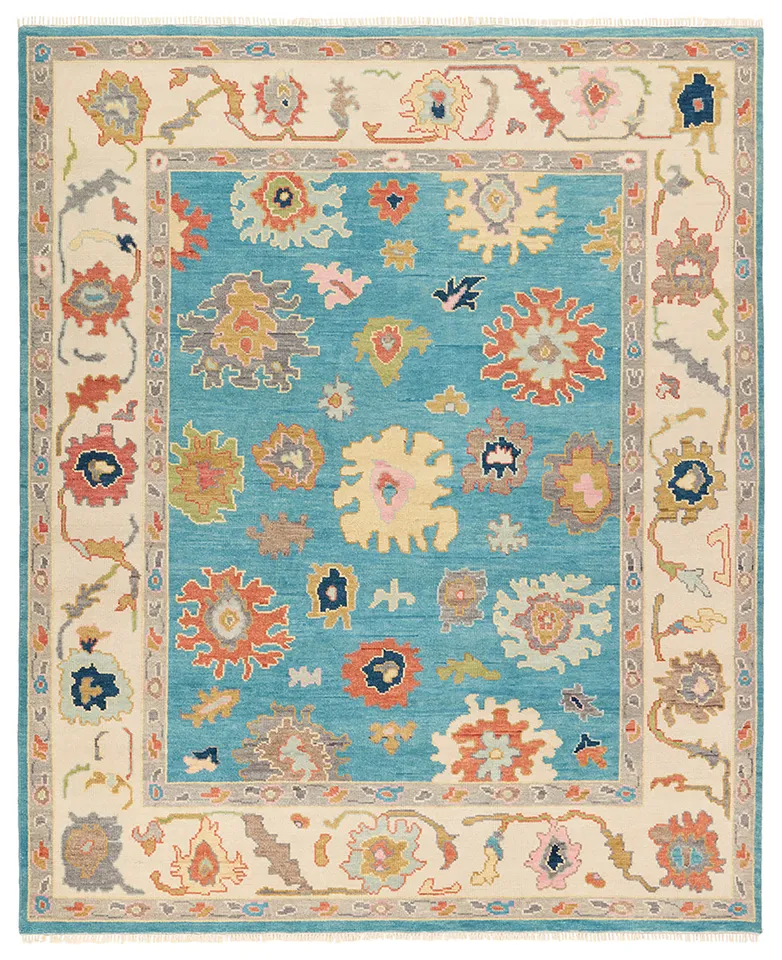 Faye Handknotted Floral Blue/Orange Area Rug (8'X10' Rectangle)