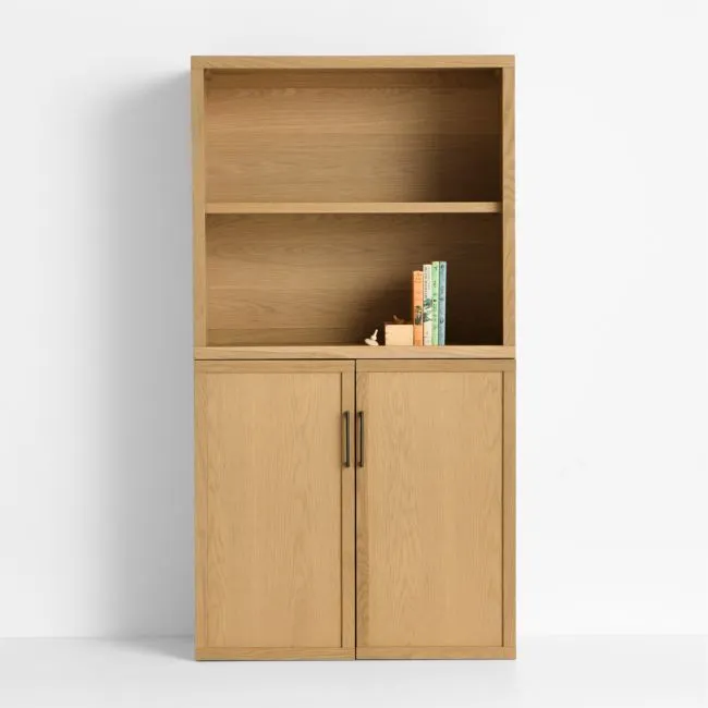 Oliver 32" Modular Natural Oak Wood Kids Open Bookcase with Door