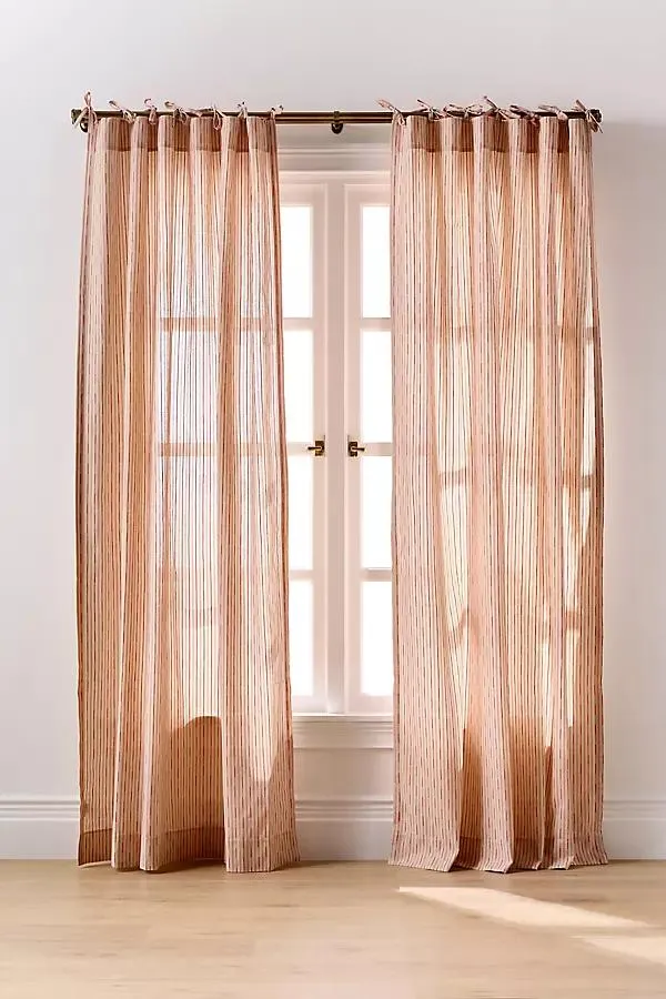 Karin Tie-Top Cotton Blend Striped Curtain