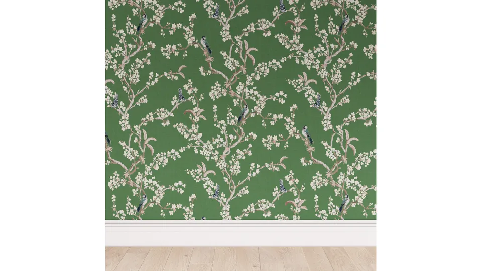 Peel and Stick Wallpaper Roll, Jade Cherry Blossom