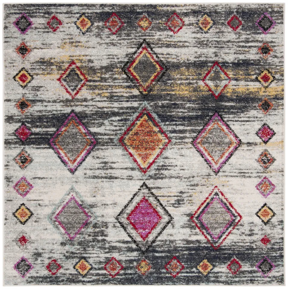 Arlo Home Woven Area Rug, ADR205F, Light Grey/Red,  6' X 6' Square
