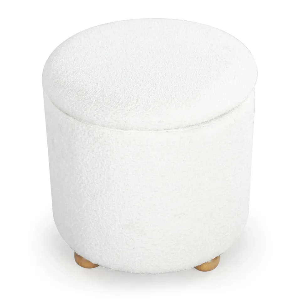 Becka Round Boucle Storage Ottoman  - Ivory / Natural - Safavieh