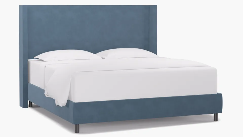 Modern Wingback Bed, Ocean Classic Velvet, King