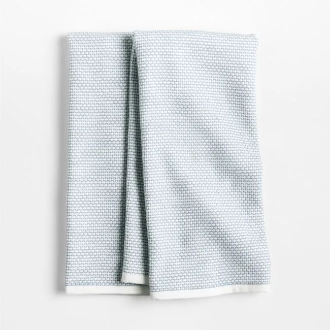 Textured Terry Harbor Blue Organic Cotton Kitchen Towels, Set of 2