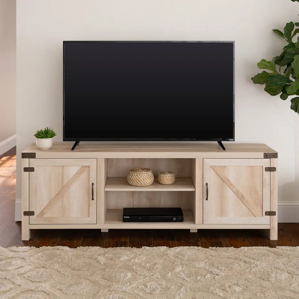 70" Modern Farmhouse Barn Door TV Stand - White Oak 