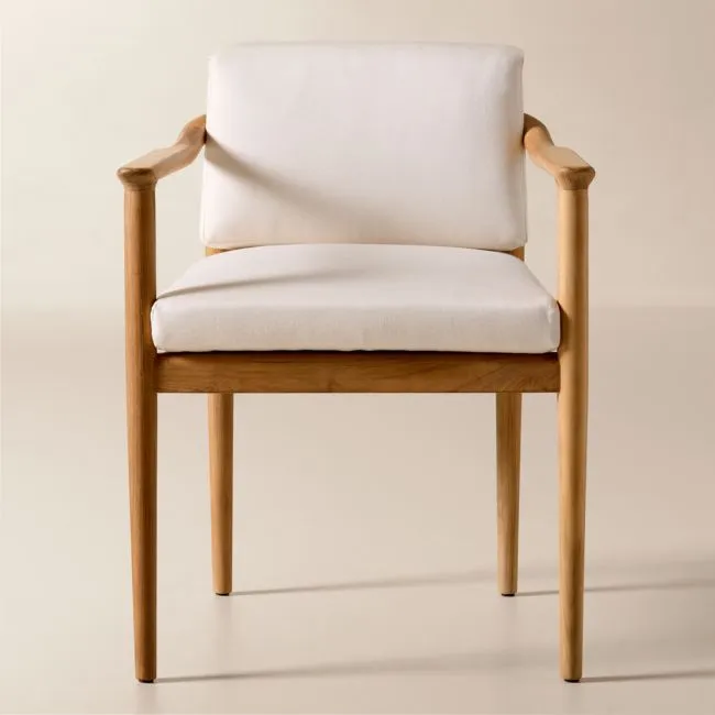 Tide Teak Outdoor Dining Armchair with Ivory Sunbrella® Cushions Set of 4