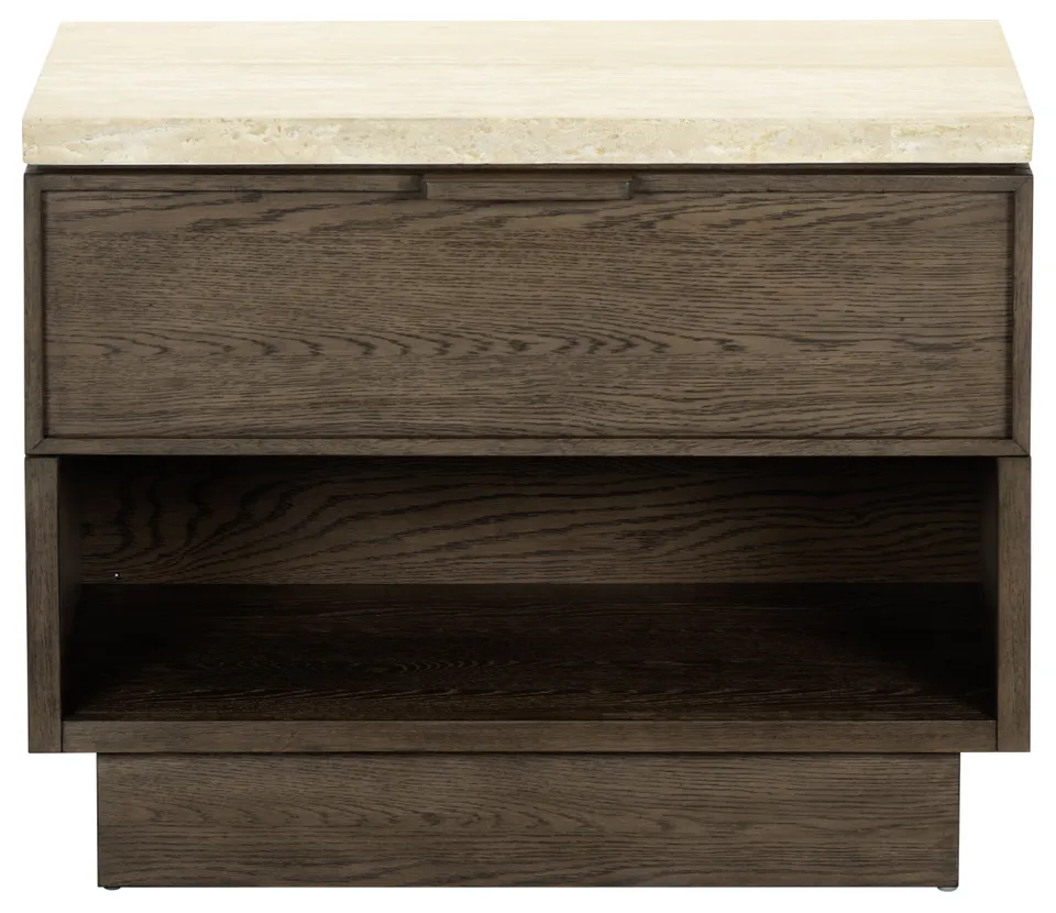 Safavieh Couture Alysandria 1 Drawer Nightstand, Dark Brown Oak / Travertine