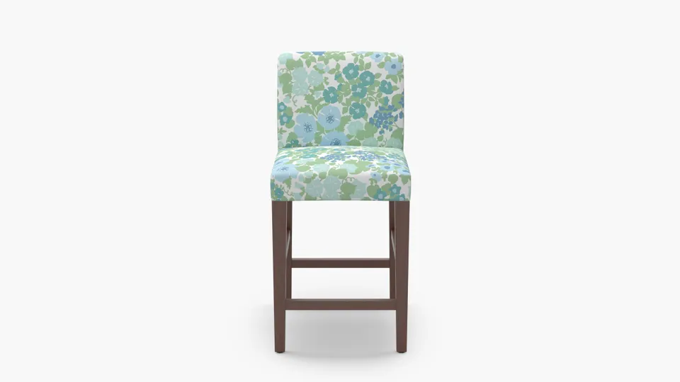 Signature Dining Counter Stool, Mist Million Flowers, Walnut Square Tapered Leg