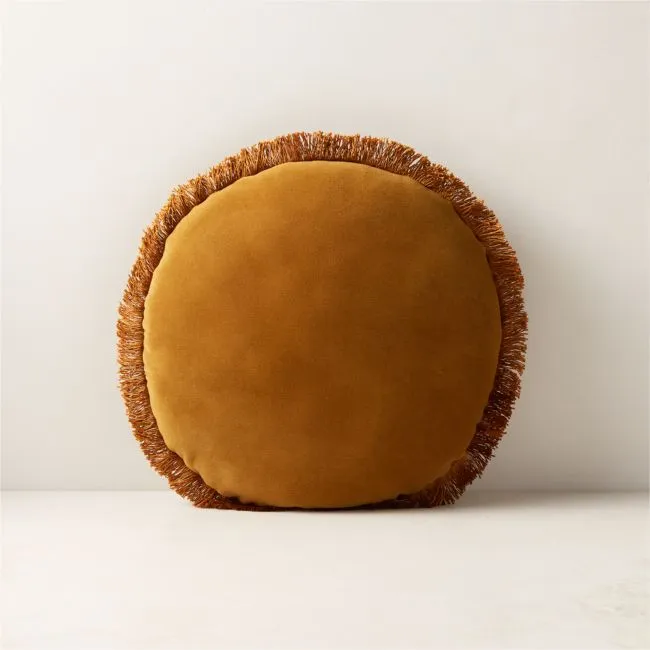 Bettie Tapenade Yellow Velvet Round Throw Pillow 16"