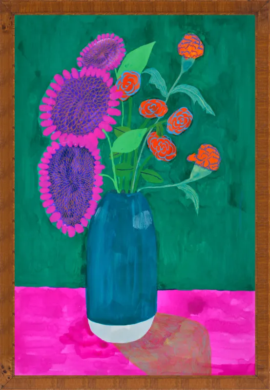 vase with sunflowers and carnations  by Christiane Drapela for Artfully Walls
