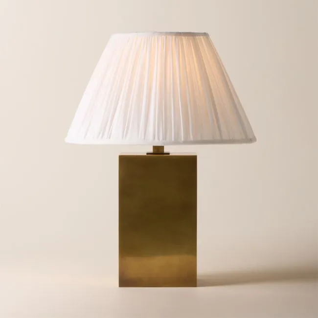 Carmichael Large Aged Brass Table Lamp with Pleated White Shade