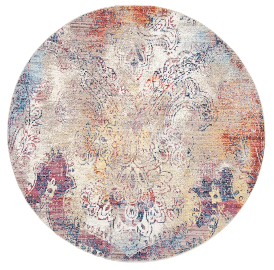 Arlo Home Woven Area Rug, MNY646D, Red/Multi,  7' X 7' Round