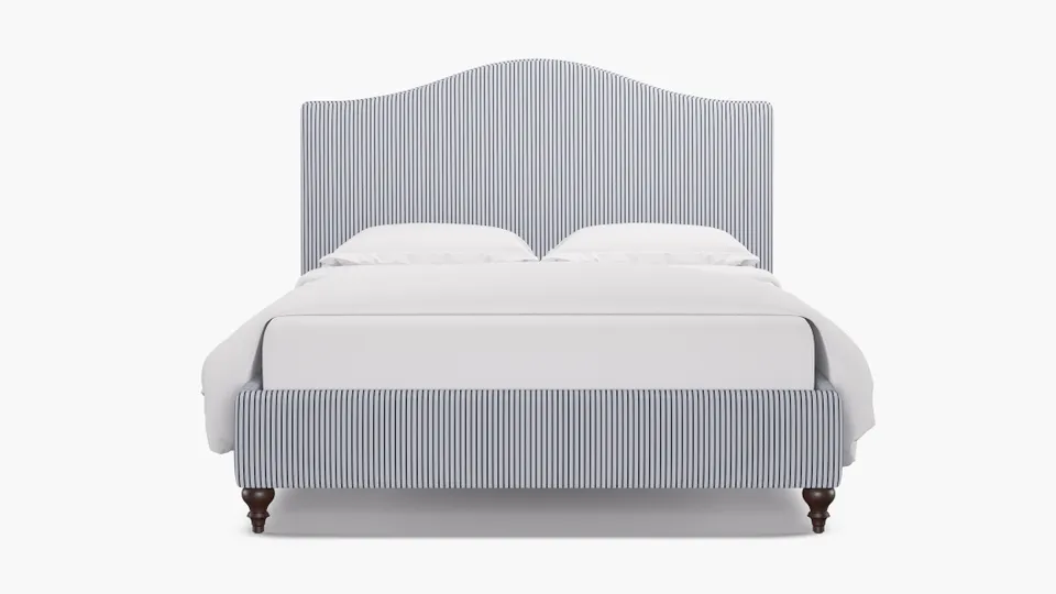 Camelback Bed, Navy Classic Ticking Stripe, Espresso Traditional Turned Leg, Full