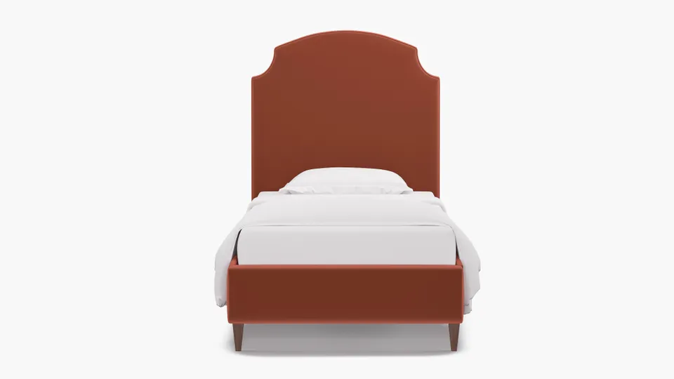Cove Bed, Terracotta Performance Velvet, Walnut Square Tapered Leg, Twin