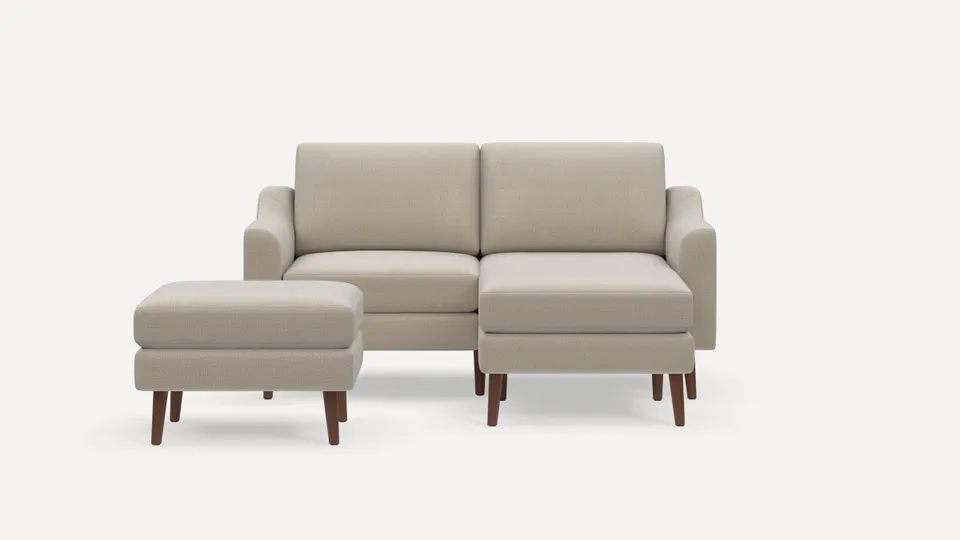 Nomad Loveseat with Chaise and Ottoman - Georgia Clay - Performance Chenille / Walnut - Wood / Slope