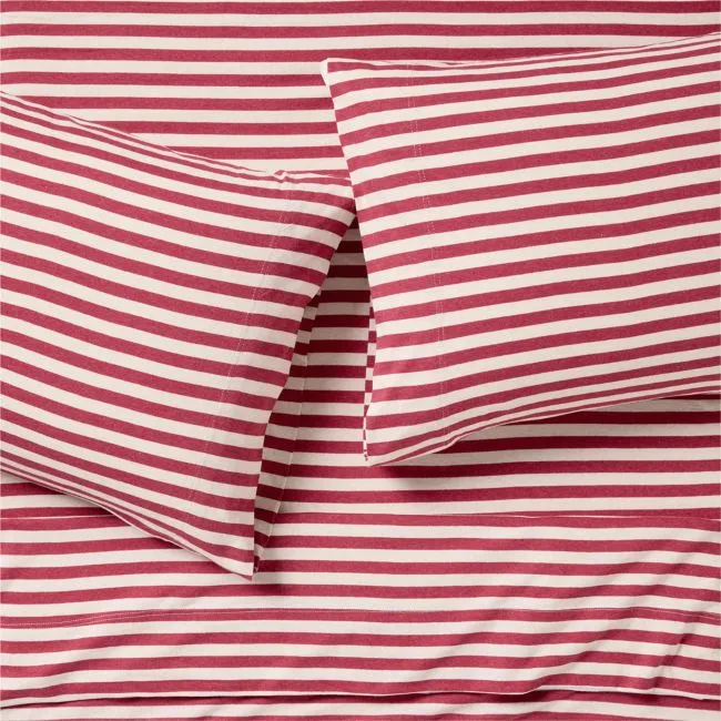 Comfy Tee Red Currant Striped Organic Cotton Jersey Kids Queen Sheet Set