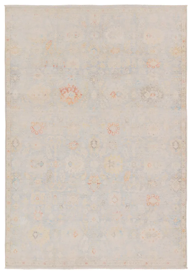 Doire BOH28 Floral Light Blue and Cream Area Rug (10'x14')