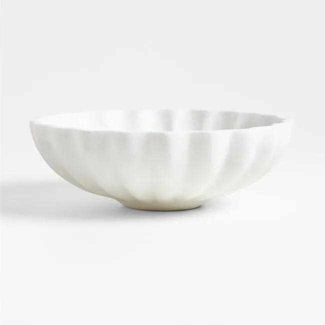 French Kitchen Marble White Scalloped Serving Bowl