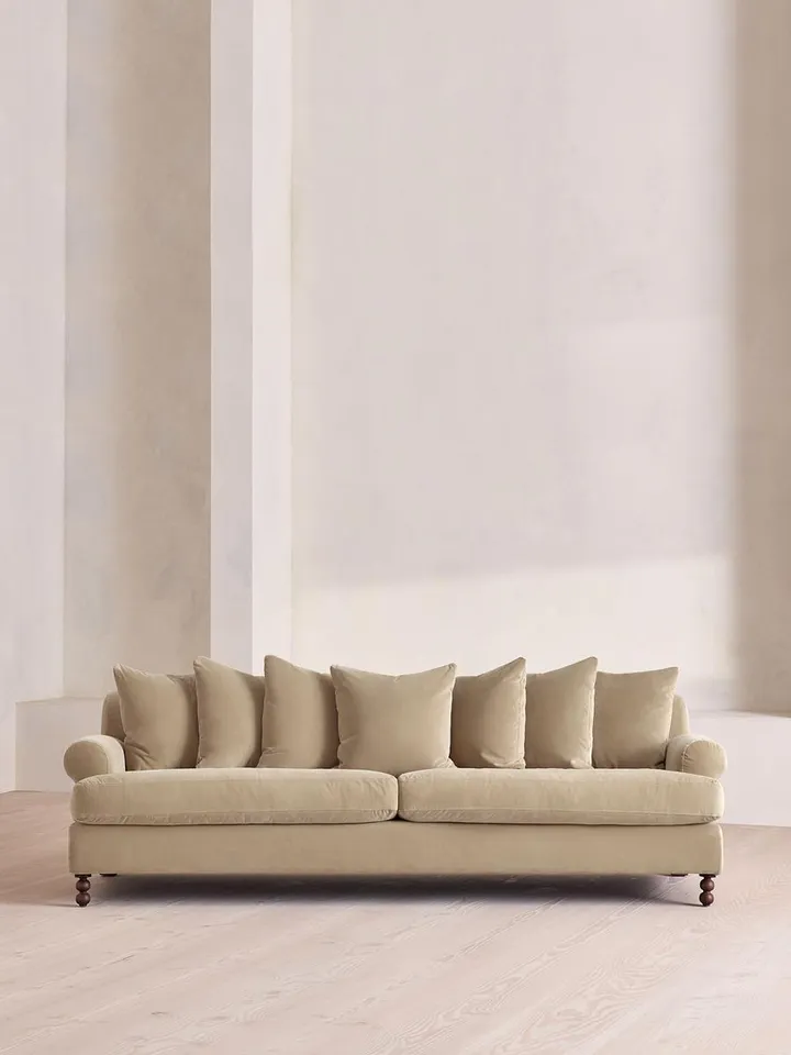 Audrey Four Seater Sofa, Velvet, Oyster, US