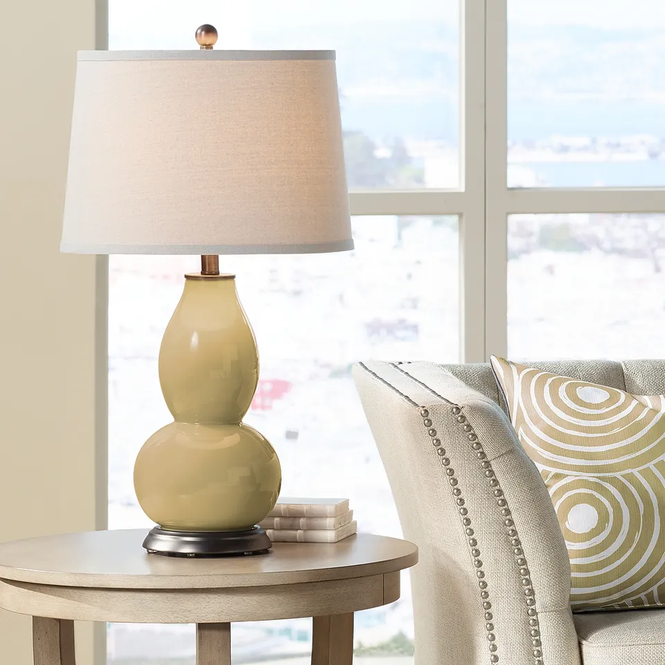 Empire Gold Double Gourd Table Lamp with Vine Lace Trim