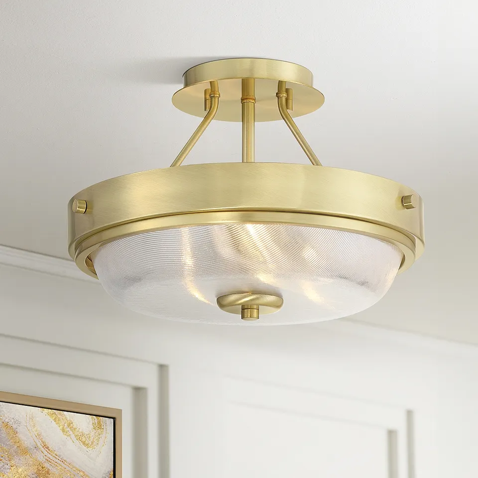 Regency Hill Carmine 13" Wide Brass and Glass Ceiling Light
