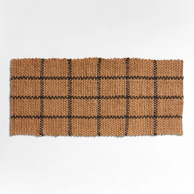 Picnic Stripe Coir Textured Black and Natural Indoor/Outdoor Double Doormat 24"x57"