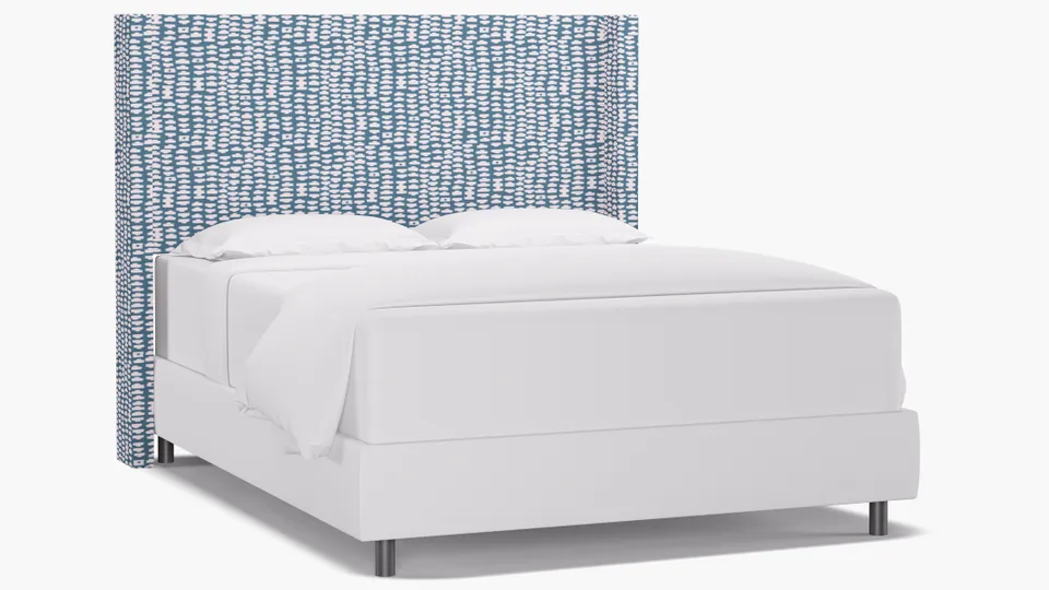Modern Wingback Headboard, Dusty Blue Odalisque, Queen